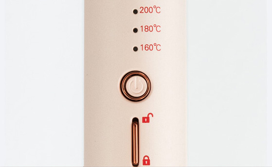 アゲツヤコードレスミニアイロン ストレート＆カールの温度調整ボタン