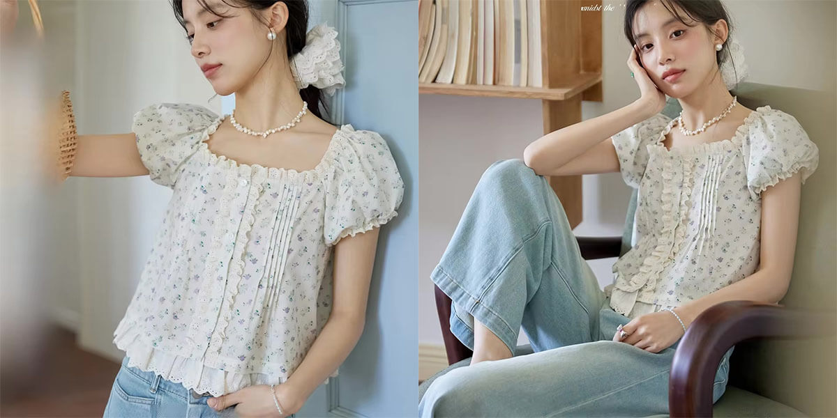 フレンチレトロ花柄シャツ