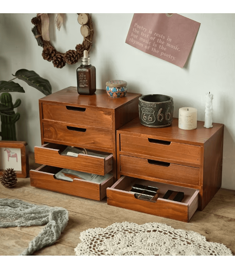 デスクトップ引き出し式3段収納キャビネット